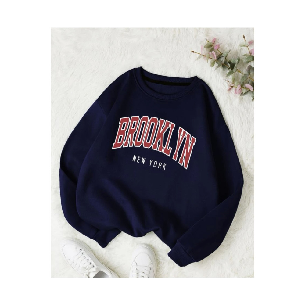 MOONBULL Ünisex Lacivert Bronklyn Baskılı Oversize Sweatshirt XL Beden Bayan Sweatshirt Fiyatı