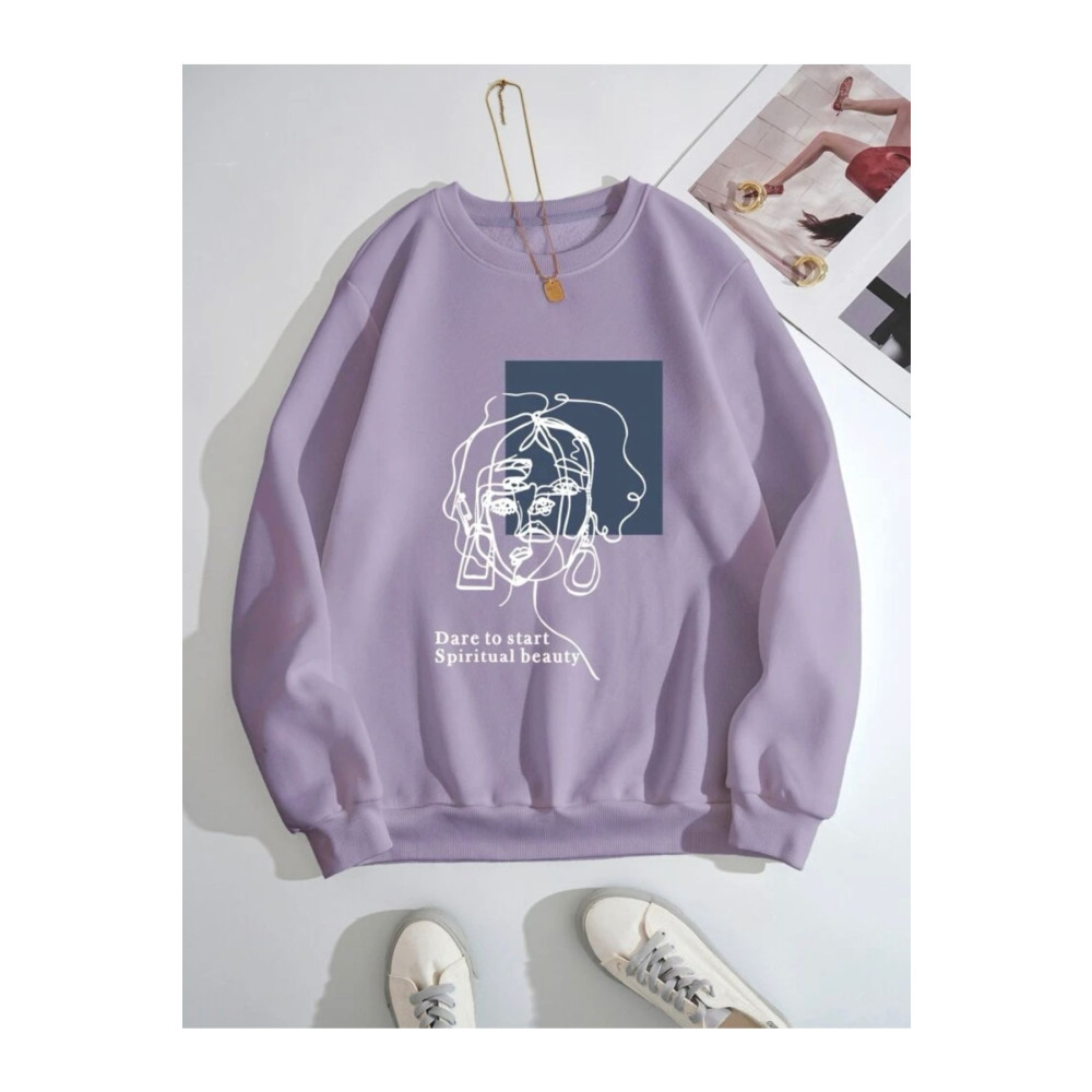 MOONBULL Unisex Lila Beauty Baskılı Bisiklet Yaka Sweathsirt L Beden Bayan Sweatshirt Fiyatı