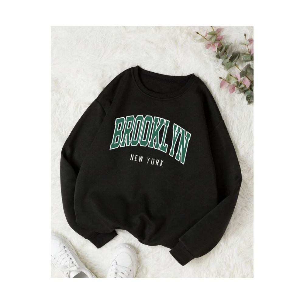 MOONBULL Ünisex Siyah Bronklyn Baskılı Oversize Sweatshirt M Beden Bayan Sweatshirt Fiyatı