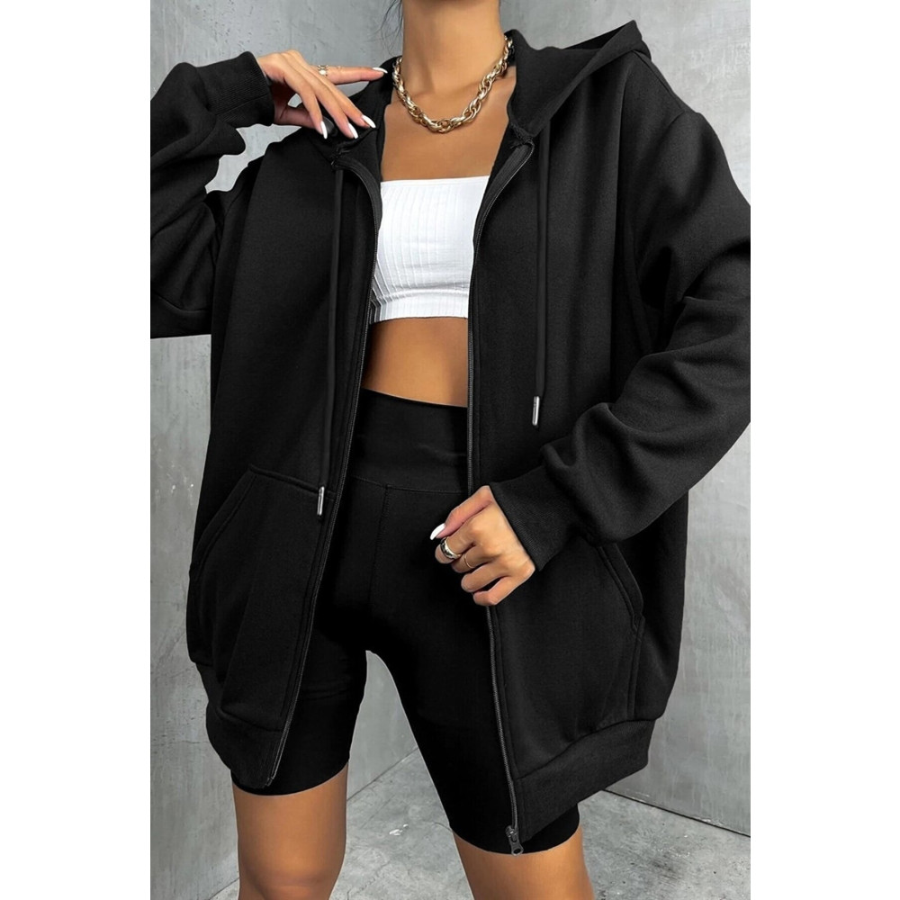 MOONBULL Ünisex Siyah Fermuarlı Oversize Sweatshirt M Beden Bayan Sweatshirt Fiyatı