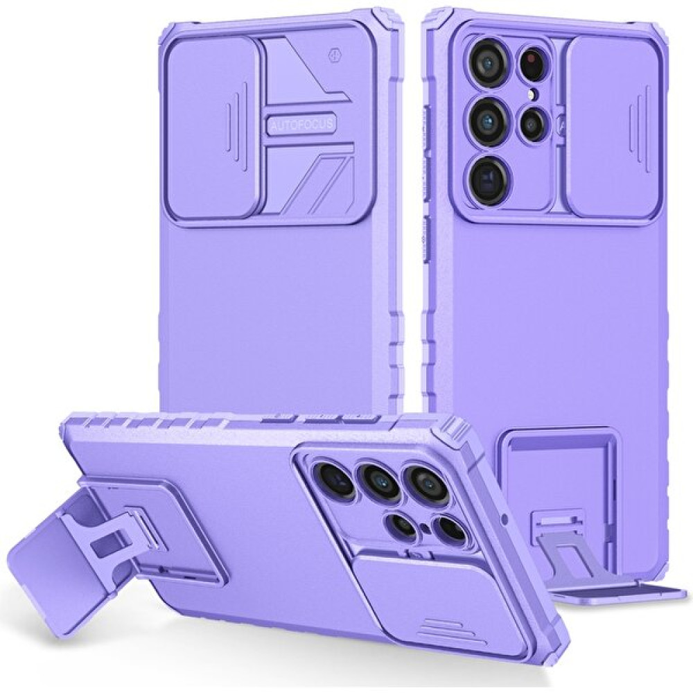 Mooncase Samsung Galaxy S22 Ultra Pc + Yumuşak Tpu Kamera Sürgülü Pencere Koruyucu Kılıf - Beyaz (Yurt Dışından) - Mor Cep Telefonu Kılıfı Fiyatı