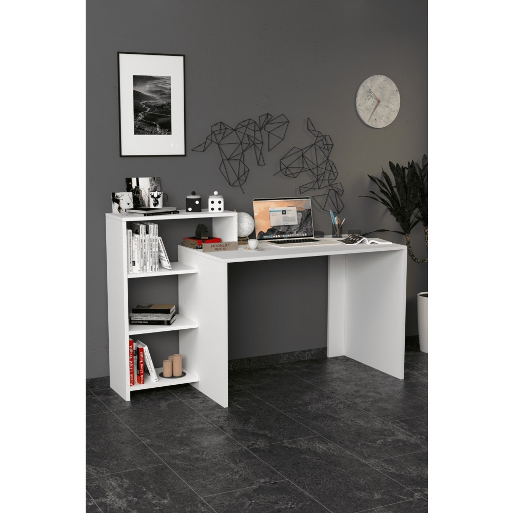 Moonlife Ahsen Kitaplıklı Çalışma Masası Beyaz Çalışma Masası Fiyatı