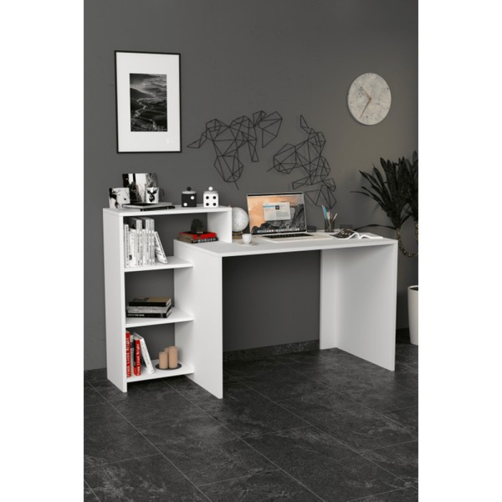 Moonlife Ahsen Kitaplıklı Çalışma Masası Beyaz - Y: 90 cm D: 45 cm G: 122 cm Çalışma Masası Fiyatı
