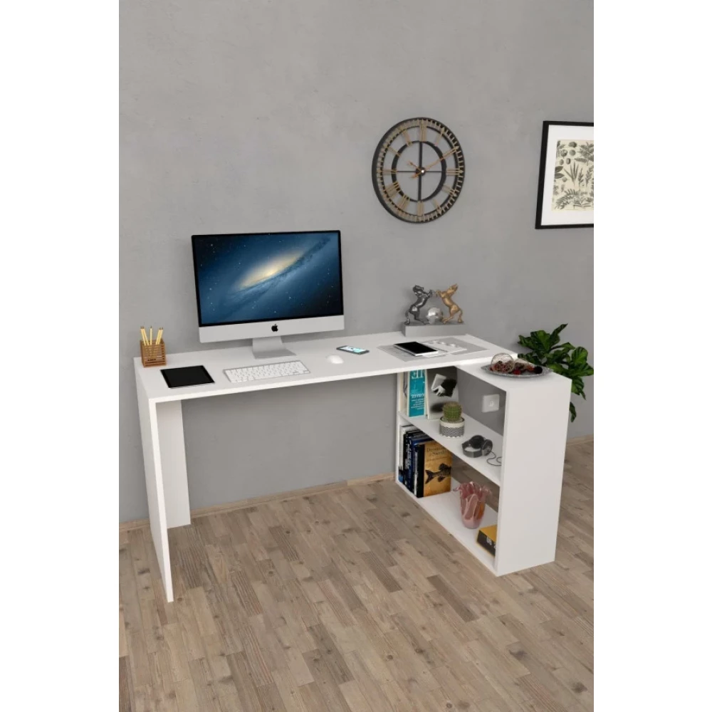 Moonlife Atlas Kitaplikli Calisma Masasi Beyaz Çalışma Masası Fiyatı