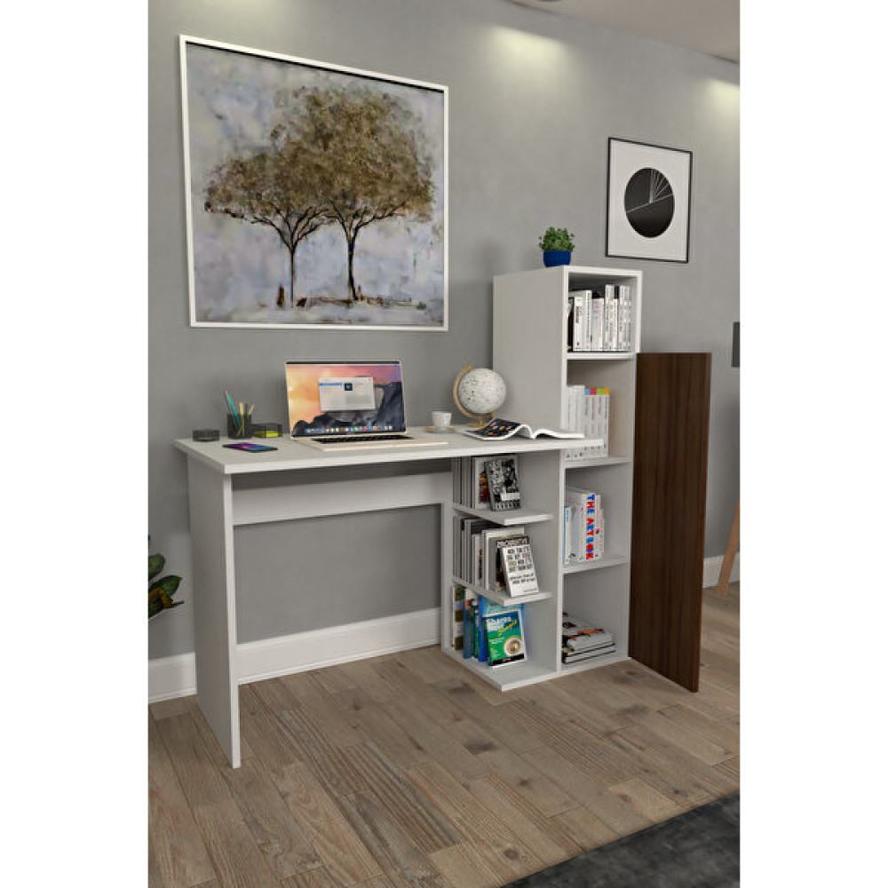 Moonlife Diamond Dolaplı Çalışma Masası Beyaz Ceviz - Ceviz - Beyaz - Y: 122 cm D: 45 cm G: 120 cm Çalışma Masası Fiyatı