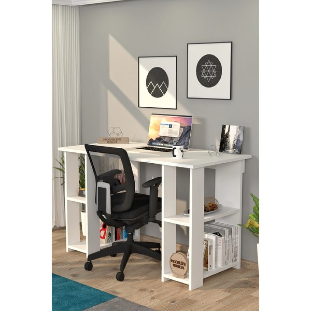 Moonlife Hipo Kitaplıklı Çalışma Masası Beyaz - Y: 75 cm D: 50 cm G: 120 cm Çalışma Masası Fiyatı
