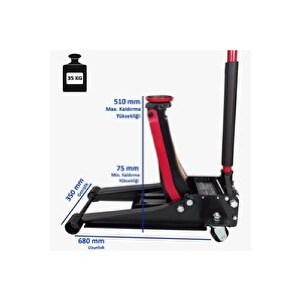 Moonshop 3 Ton Çift Pistonlu Arabalı Kriko Tekerlekli Garaj Krikosu F1 Düşük Profil 75mm 35 Kg Kriko Fiyatı