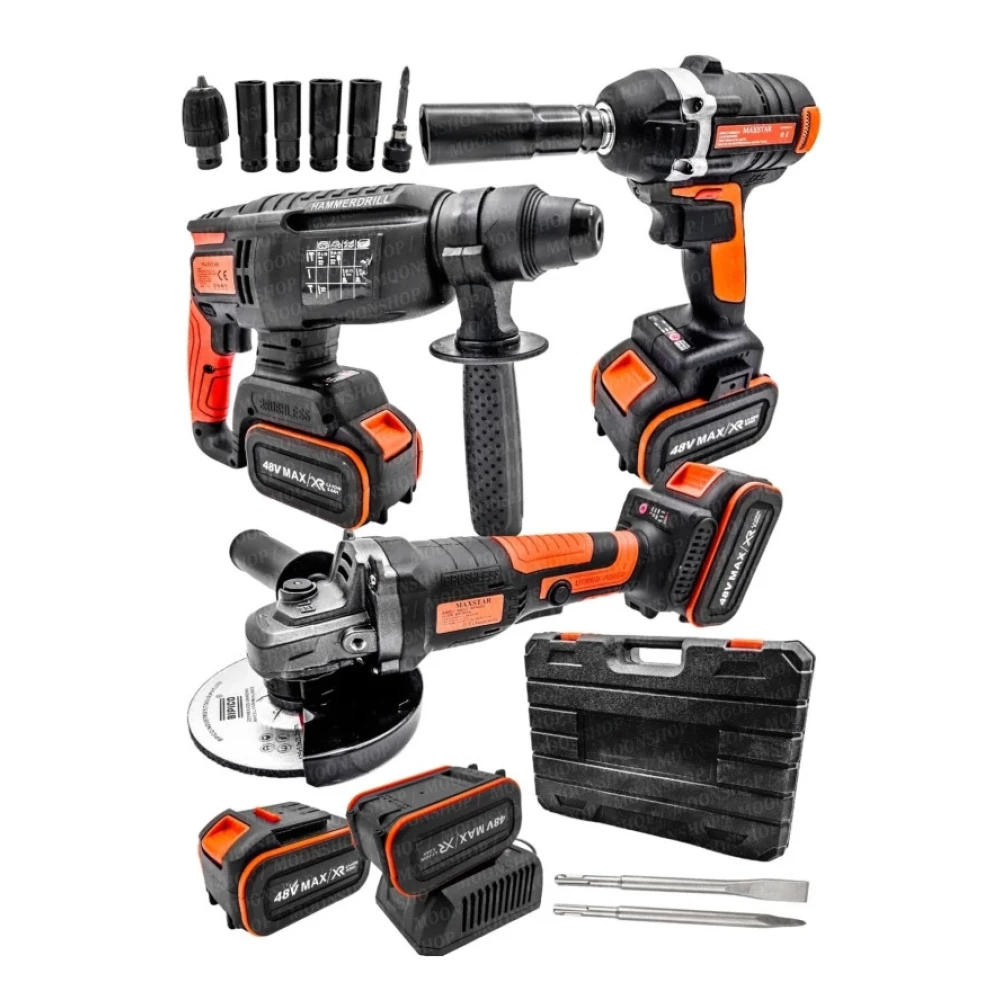 Moonshop 48V Profesyonel 3'Lu Set Kirici Delici Somun Sikma Taslama Makinesi 2 Akulu Komursuz Motor Matkaplar Fiyatı