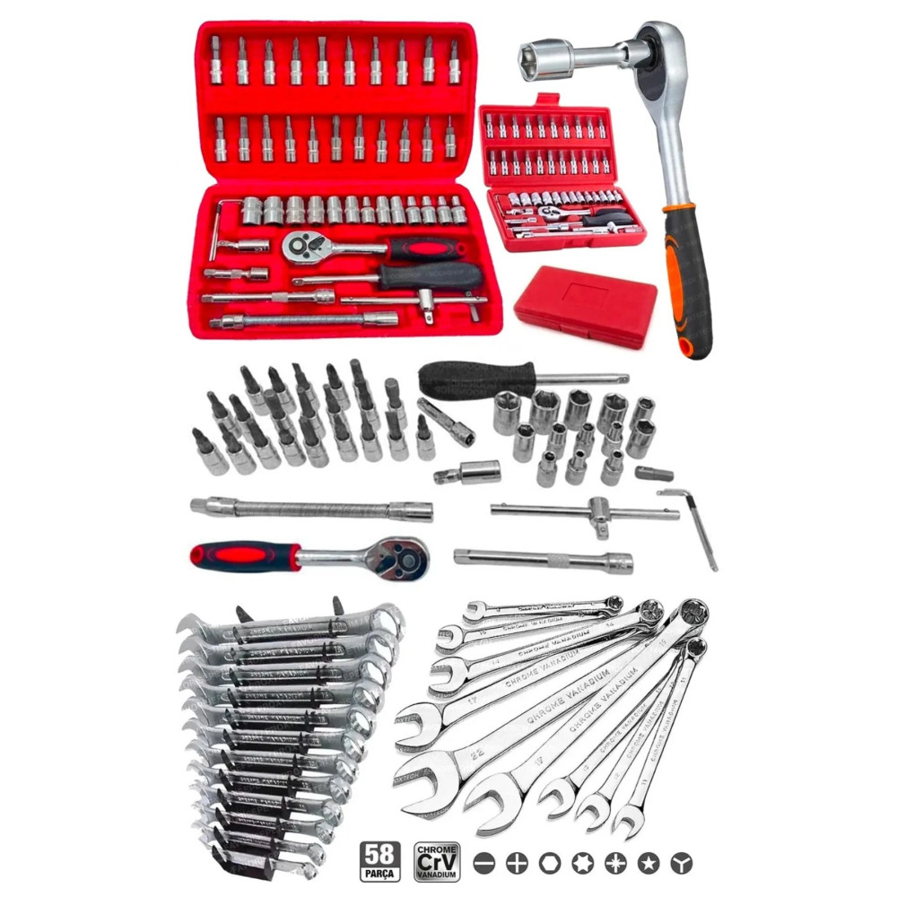 MOONSHOP 58 Parça 46mini Lokma Takımı Otomatik Cırcırlı 1/4" 12 Parça Kombine Açık Ağız-yıldız Anahtar Takım Anahtar Fiyatı