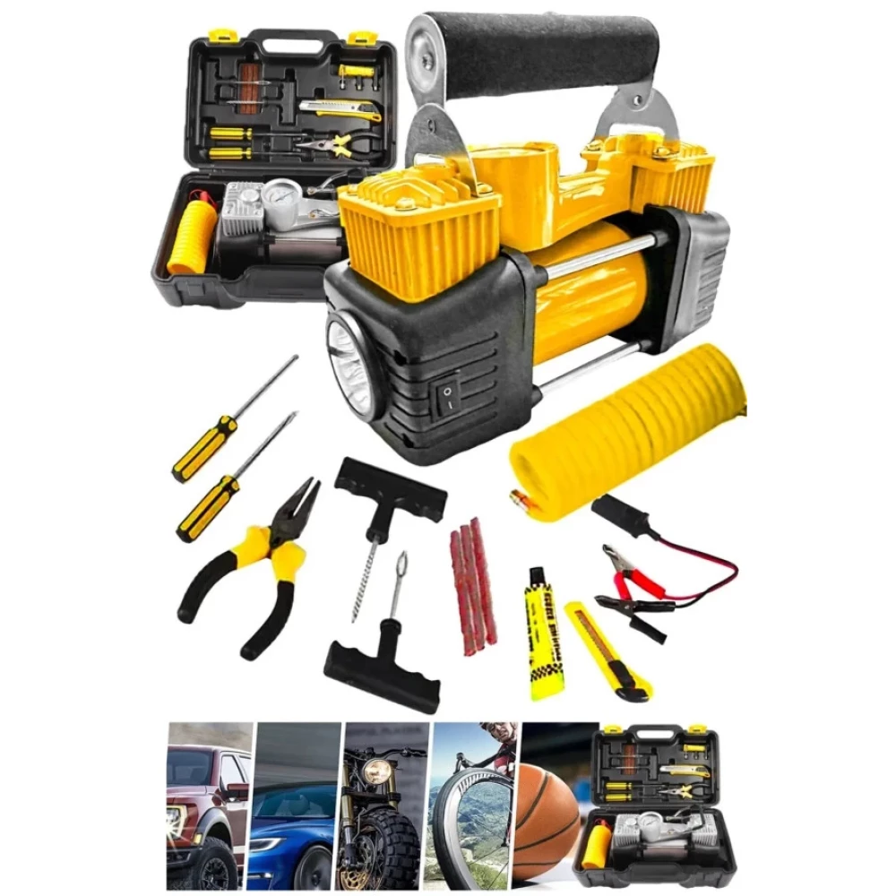 Moonshop Profesyonel Cift Pistonlu 12 V 150 Psi Dakikada 85 Lt Arac Araba Lastik Bot Sisirme Kompresoru Hava Kompresörü Fiyatı