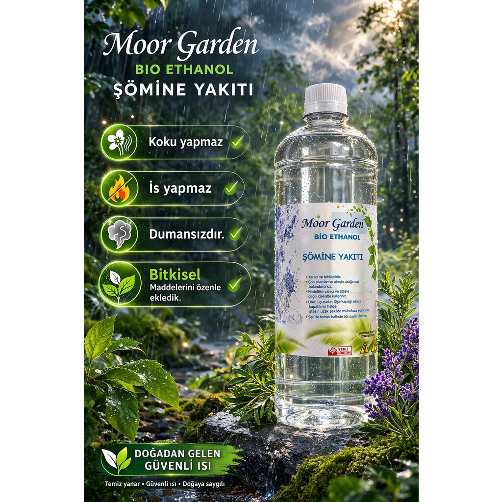 Moor Garden Bioethanol Şömine Yakıtı 1 Litre Şeffaf Kokusuz Dumansız Çevre Dostu Temiz Yanış - 1 Adet Diğer Fiyatı