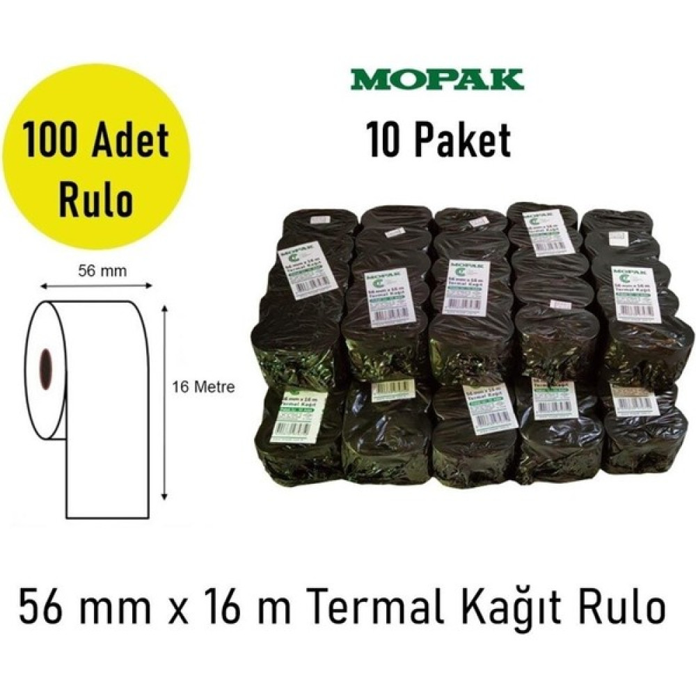Mopak 56X16 Termal Pos & Yazarkasa Kağıdı 10 Paket (100 Rulo) Ofis Malzemeleri Fiyatı