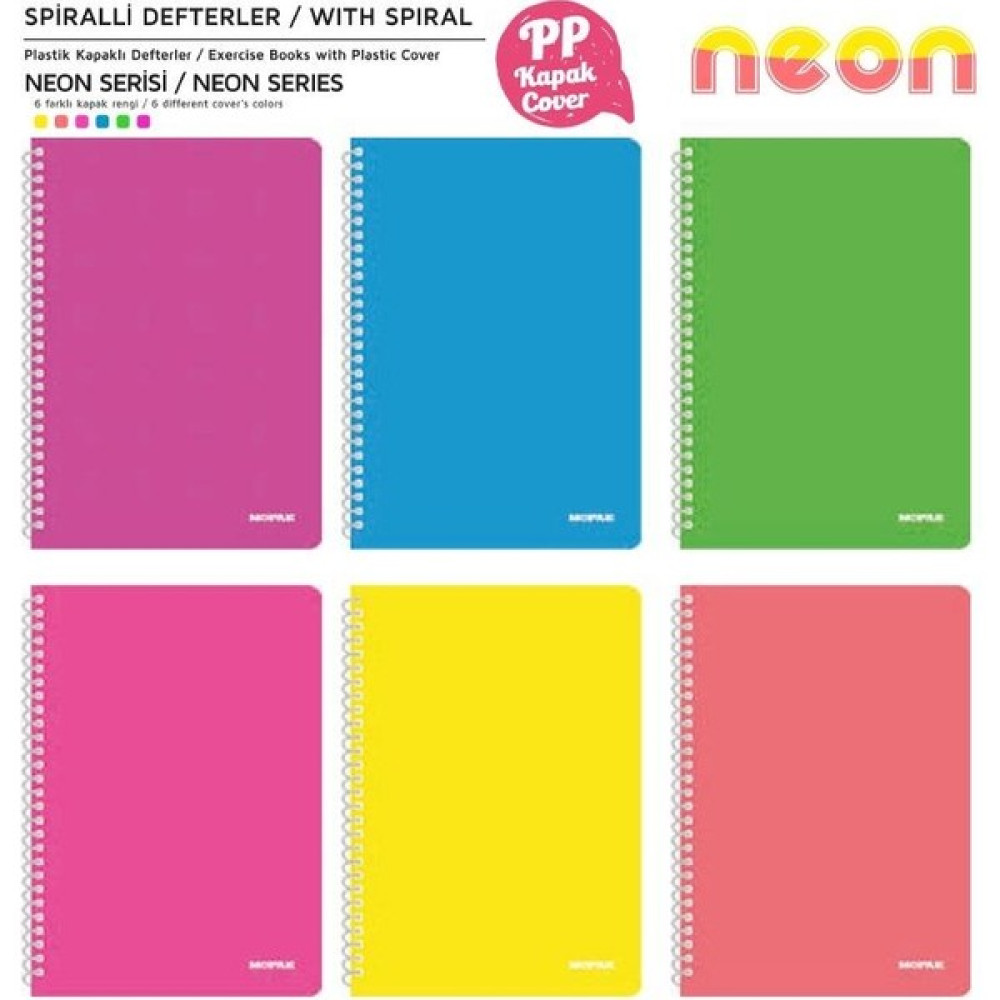 Mopak Neon Serisi Spiralli Pp Kapak Kareli Defter 96 Yaprak 8'li Defter Fiyatı