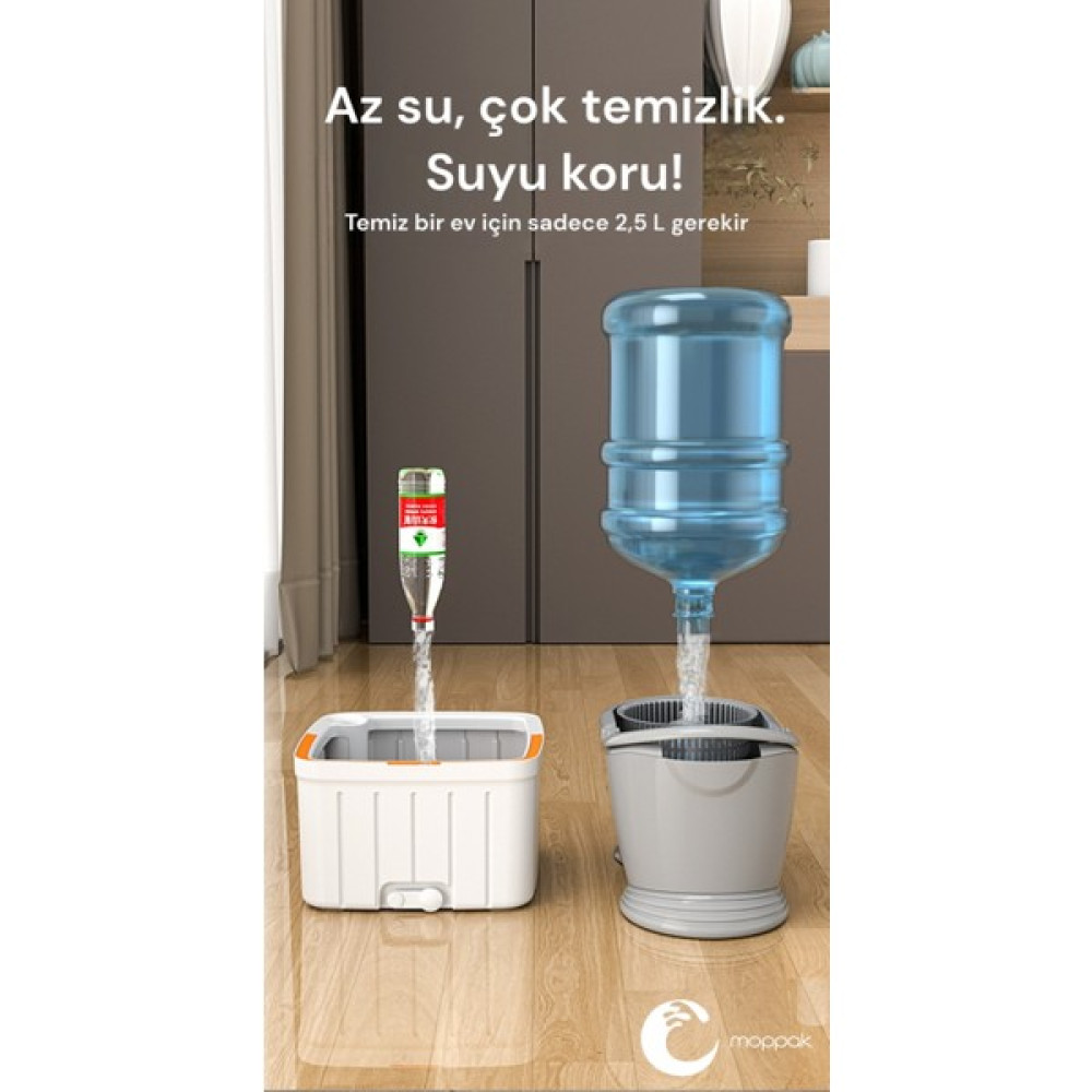 Moppak Mop Temizlik Seti Temiz&kirli Su Ayrımı Mikrofiber Kare Başlık - 0 - Beyaz Temizlik Malzemeleri Fiyatı