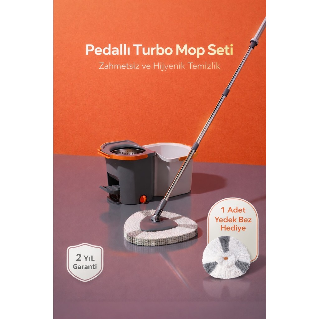 Moppak Pedallı Otomatik Mop Temizlik Seti 360° Döner Başlıklı 2 Adet Mikrofiber Bez Diğer Fiyatı