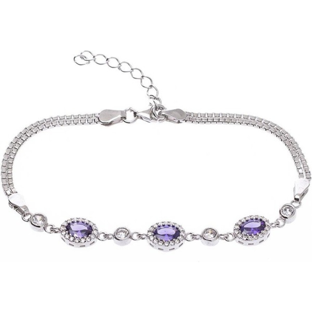 Mor 4-6 mm Oval Zirkon Taşlı Gümüş Kadın Bileklik - 18+3 CM Saat ve Bileklik Aksesuarı Fiyatı