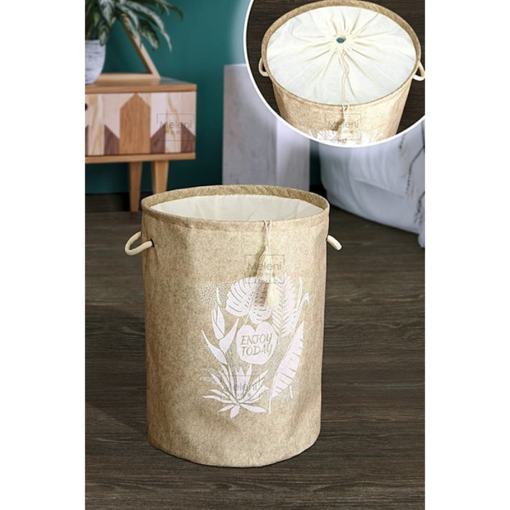 Mor Bebe Keçe Torbalı Yuvarlak Sepet Çok Amaçlı Kirli Çamaşır Sepeti Organizer Hurç 50 x 35 cm - Krem - 50X35 Sepet Fiyatı