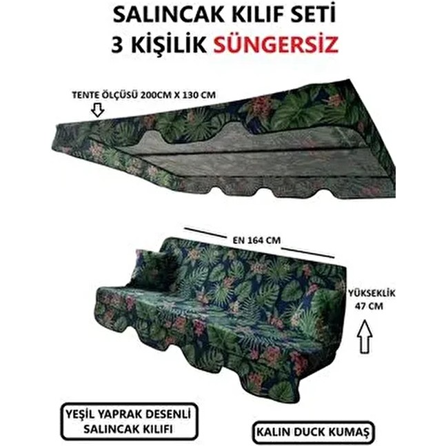Mor Minder Mor Süngersiz Tenteli Salıncak Kumaş Seti 3kişilik Bahçe Minderi 164X47 Modern Tasarım - Yeşil Diğer Fiyatı