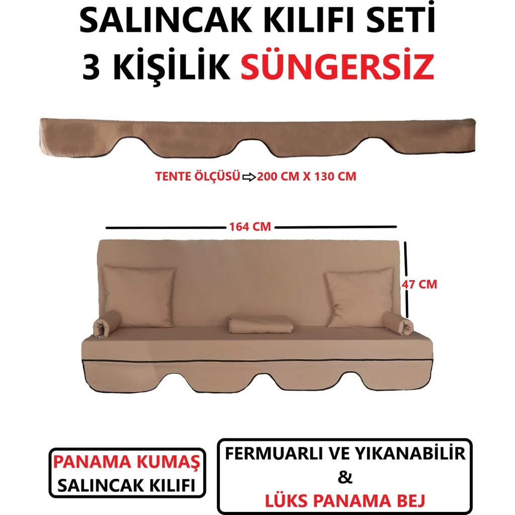 Mor Minder Salıncak Kılıfı Seti Tenteli Süngersiz (164X47) 3 Kişilik Lüks Panama Bej Renk Diğer Fiyatı