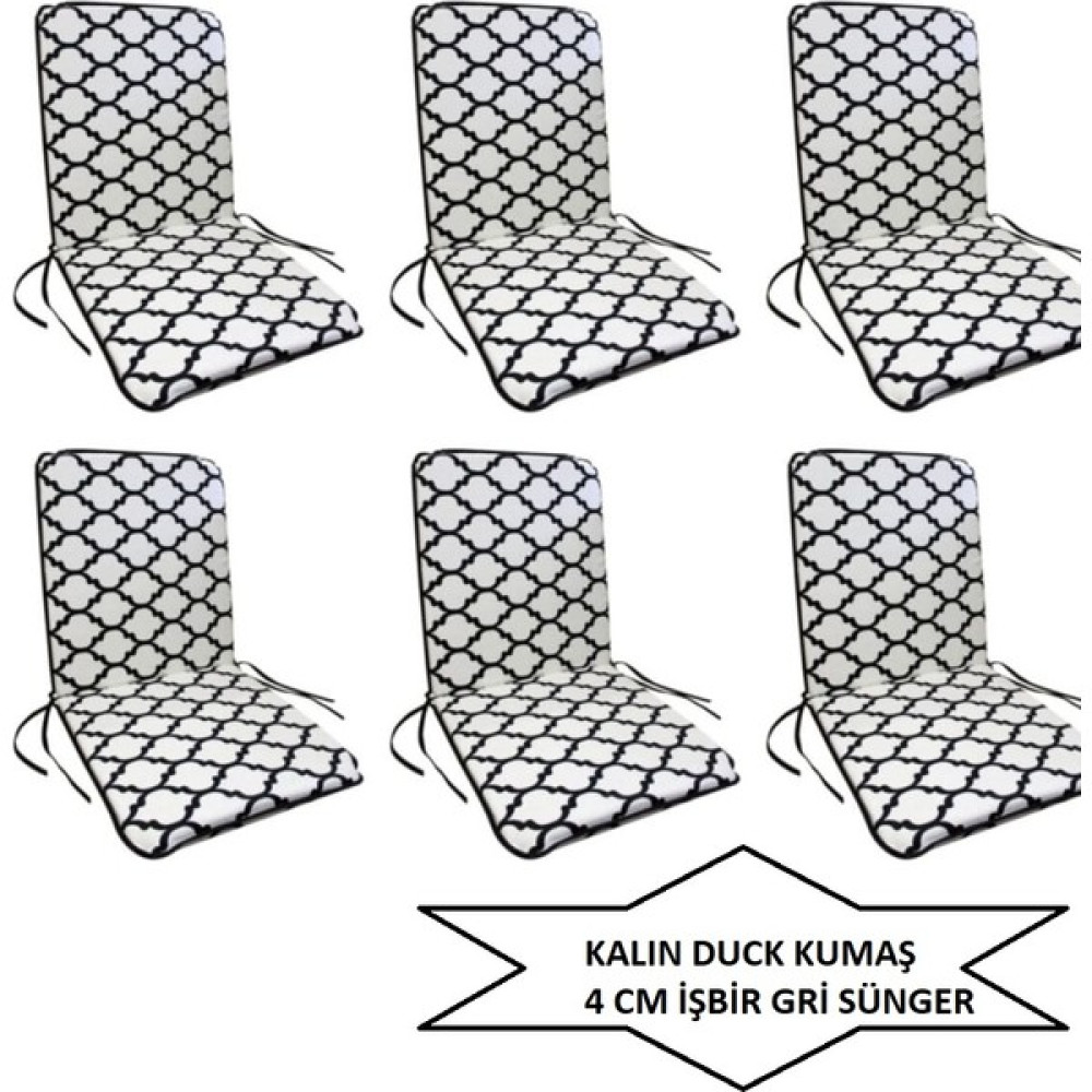Mor Minder Sandalye Minderi Büyük Arkalıklı Yıkanabilir 6'lı I Alaçatı Model 4 cm Sünger - 42 x 42 cm - Siyah - Beyaz Salon & Oturma Odası Tekstili Fiyatı