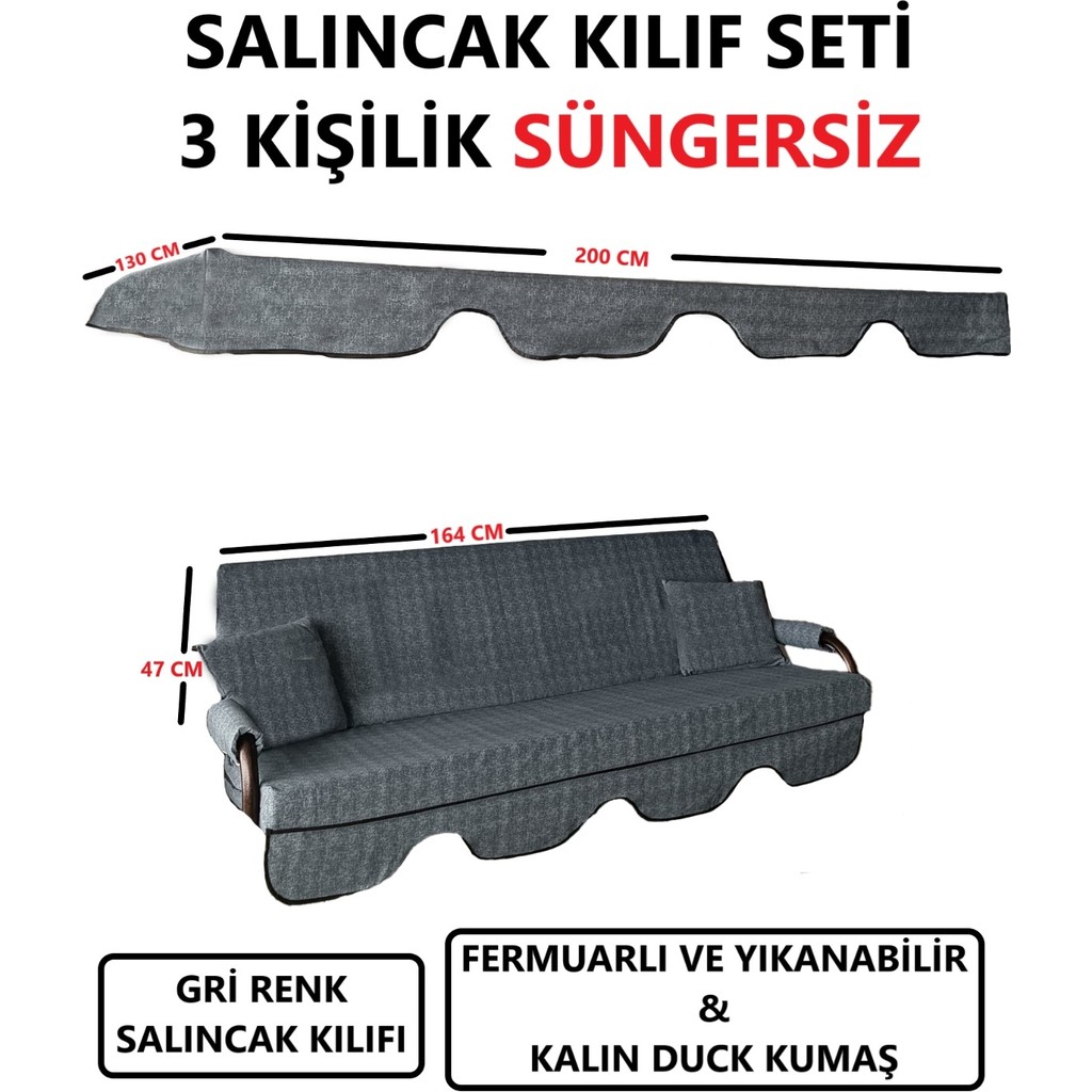 Mor Minder Süngersiz Tenteli Salıncak Kumaş Seti 3kişilik 164X47 cm Süngersiz Gri Diğer Fiyatı