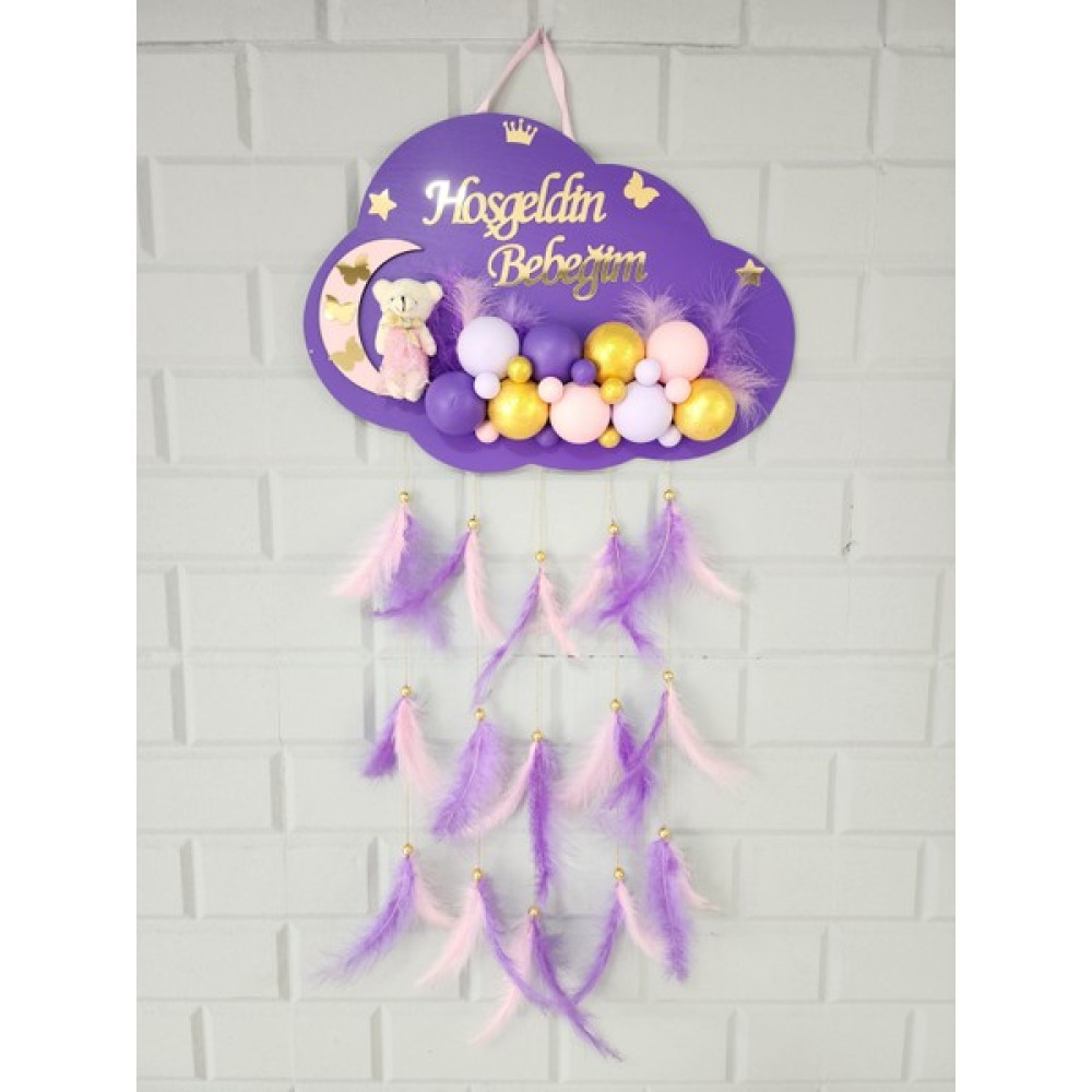 Mor Mini Bebek Kapı Süsü Bebek Odası Dekor Duvar Pano Bebek Kapı Süsü Fiyatı
