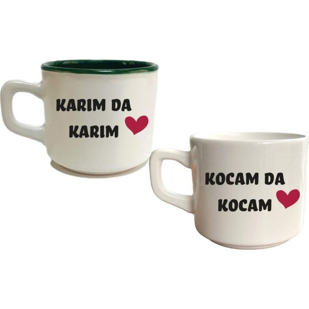 Mor Mürekkep Karım Da Karım, Kocam Da Kocam Baskılı Yeşil-Beyaz Venüs Kupa Set - Açık Gri - Beyaz - 200 ml Fincan / Bardak / Kahve Takımı Fiyatı