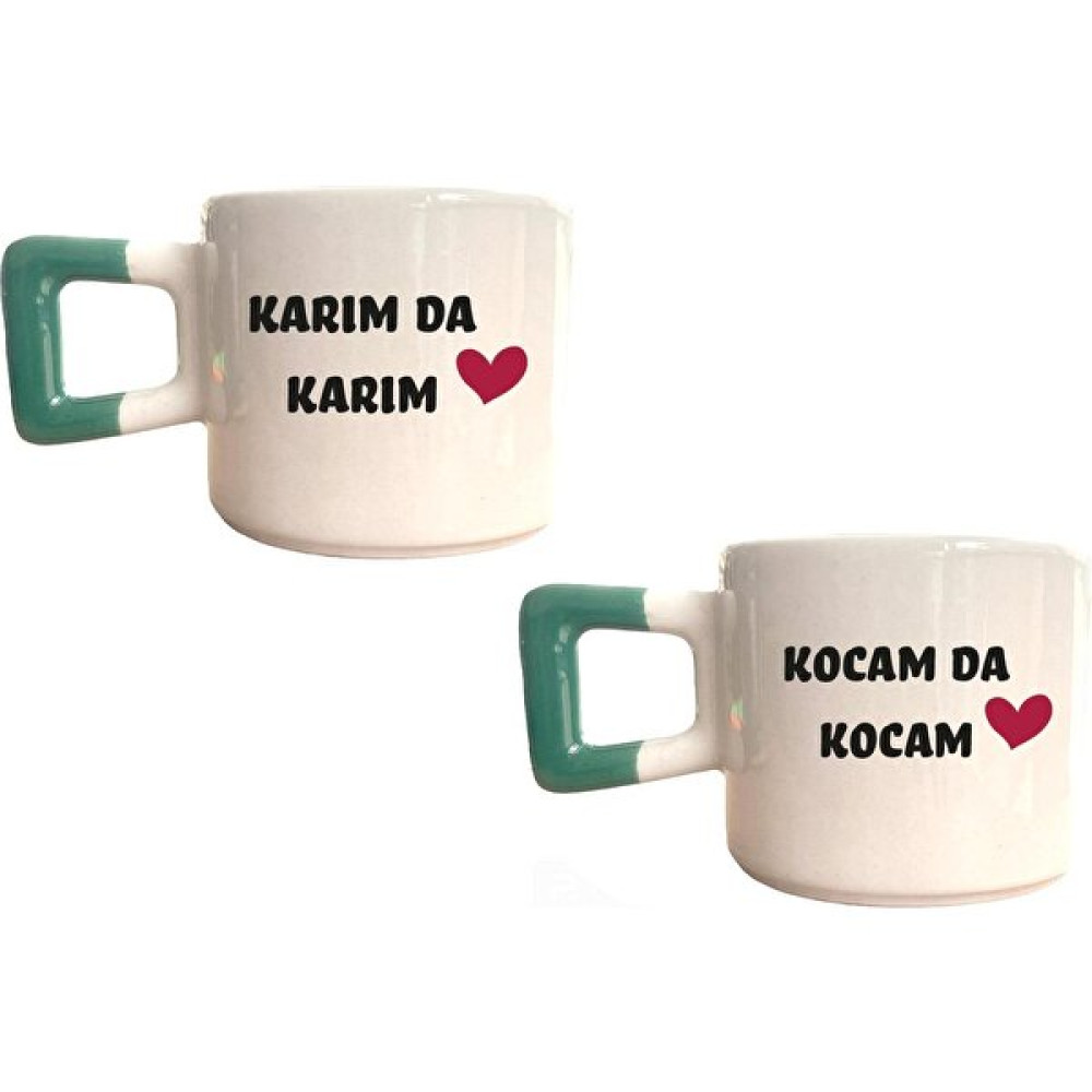 Mor Mürekkep Karım Da Karım, Kocam Da Kocam Baskılı Yeşil Kare Kupa Set - Açık Gri - Beyaz - 200 ml Fincan / Bardak / Kahve Takımı Fiyatı