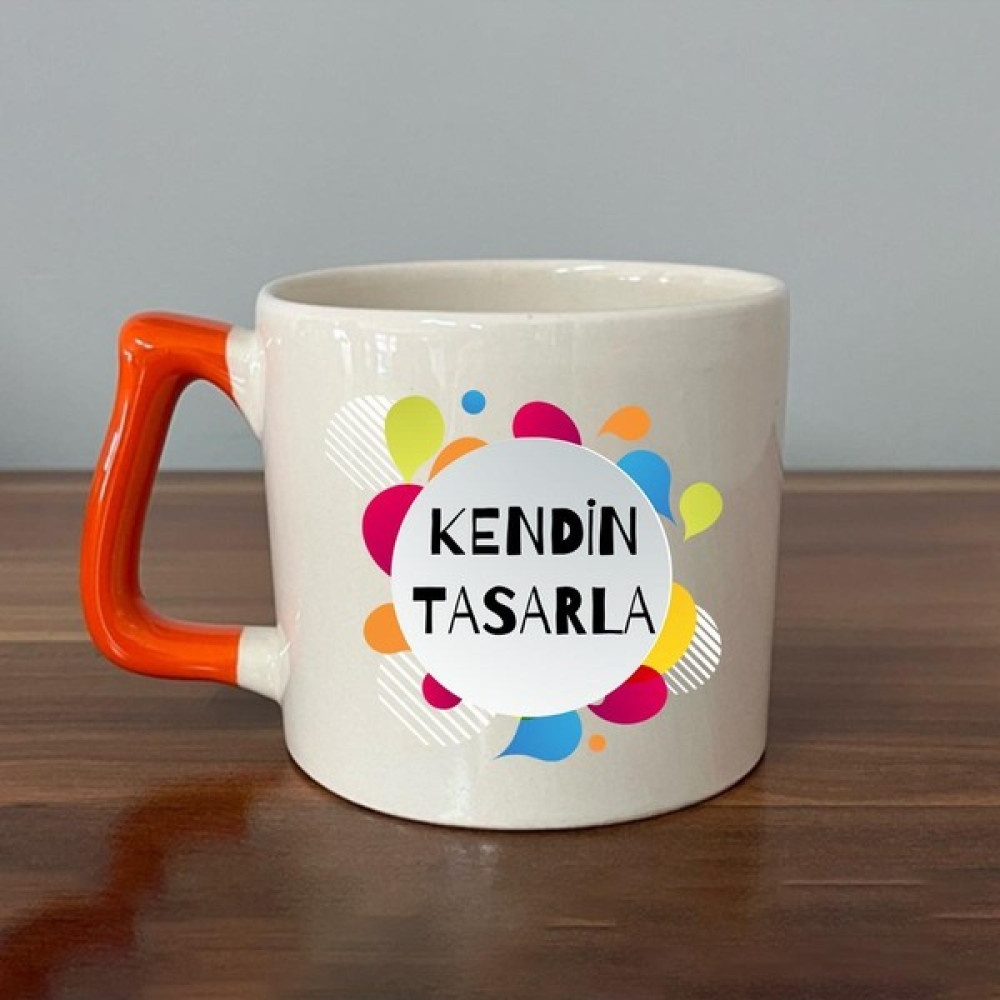 Mor Mürekkep Kendin Tasarla Turuncu Kulplu Seramik D Kupa - Açık Gri - Beyaz - 200 ml Fincan / Bardak / Kahve Takımı Fiyatı