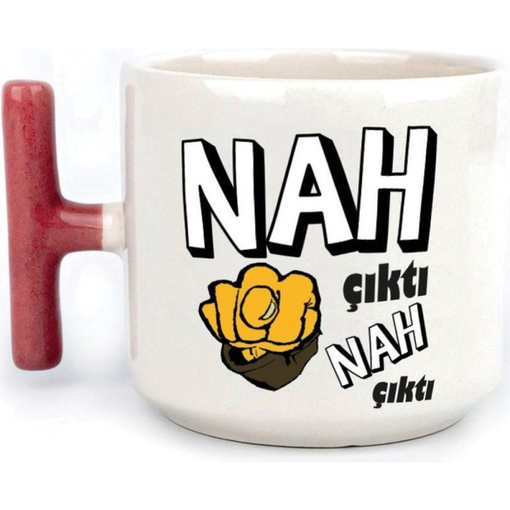 Mor Mürekkep Nah Çıktı Baskılı Kırmızı Kulplu T Kupa - Açık Gri - Beyaz - 200 ml Fincan / Bardak / Kahve Takımı Fiyatı
