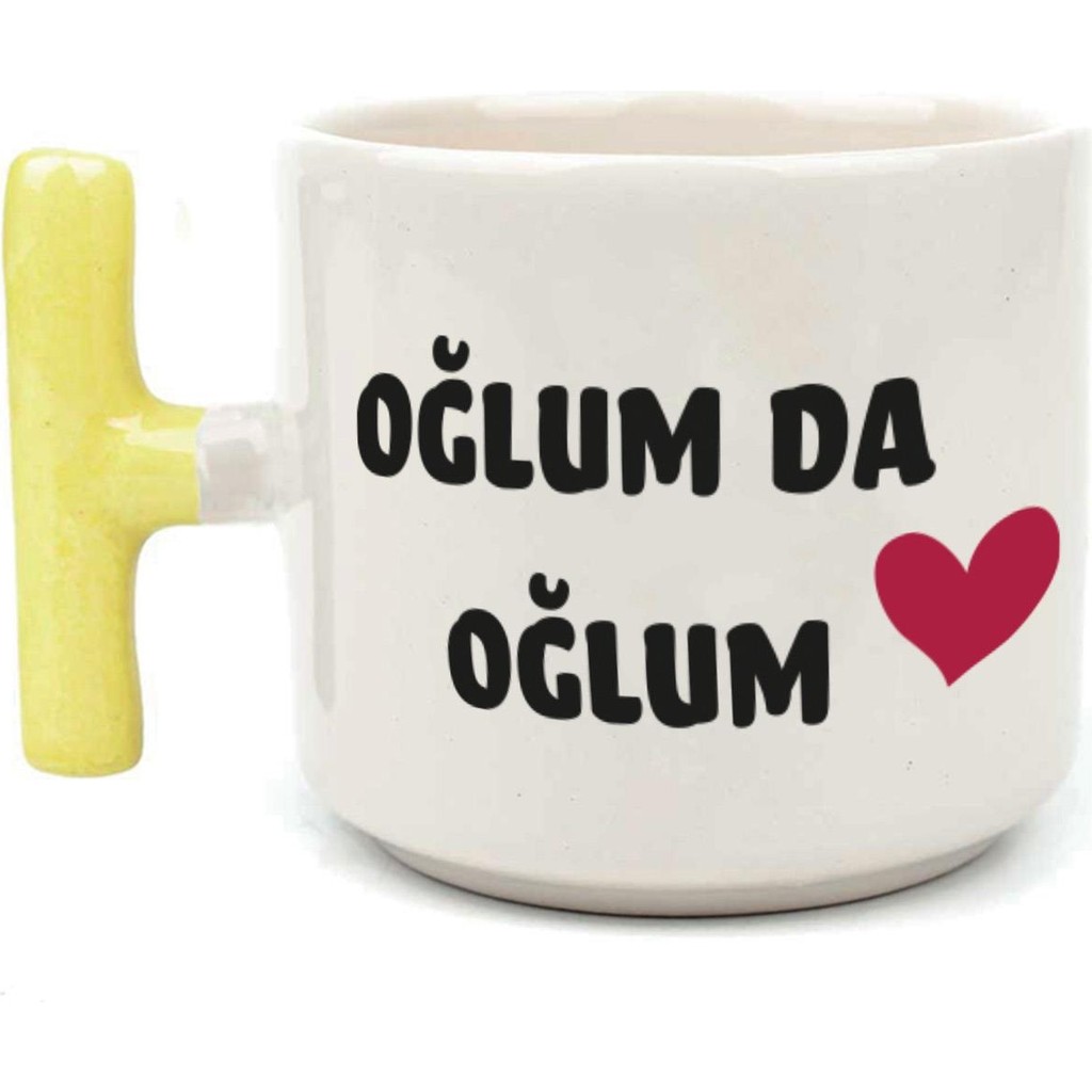 Mor Mürekkep Oğlum Da Oğlum Baskılı Sarı Kulplu T Kupa - Açık Gri - Beyaz - 200 ml Fincan / Bardak / Kahve Takımı Fiyatı