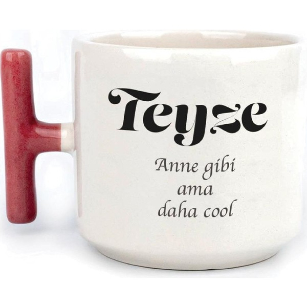 Mor Mürekkep Teyze Baskılı Kırmızı Kulplu T Kupa - Açık Gri - Beyaz - 200 ml Fincan / Bardak / Kahve Takımı Fiyatı