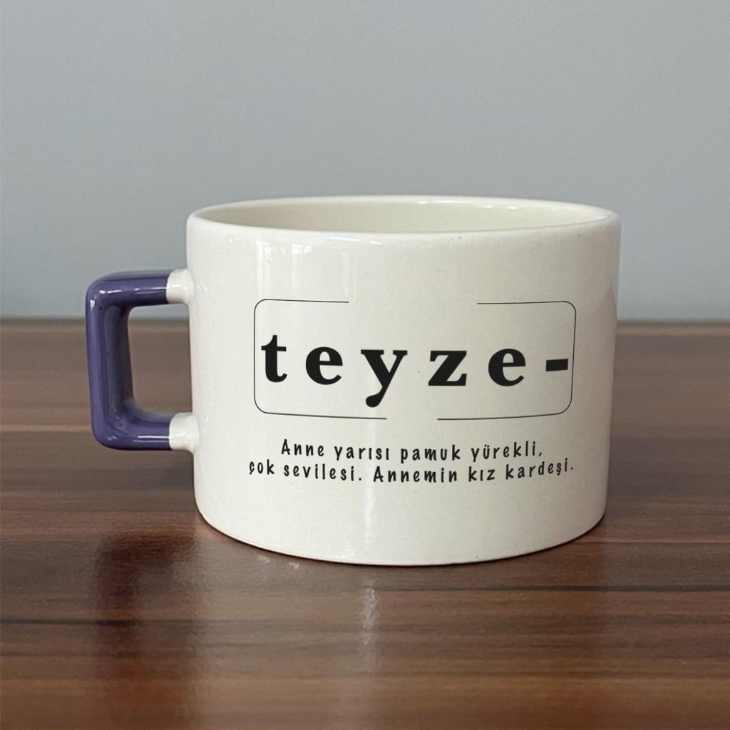 Mor Mürekkep Teyze Baskılı Mor Kulplu C Fincan - Açık Gri - Beyaz - 200 ml Fincan / Bardak / Kahve Takımı Fiyatı