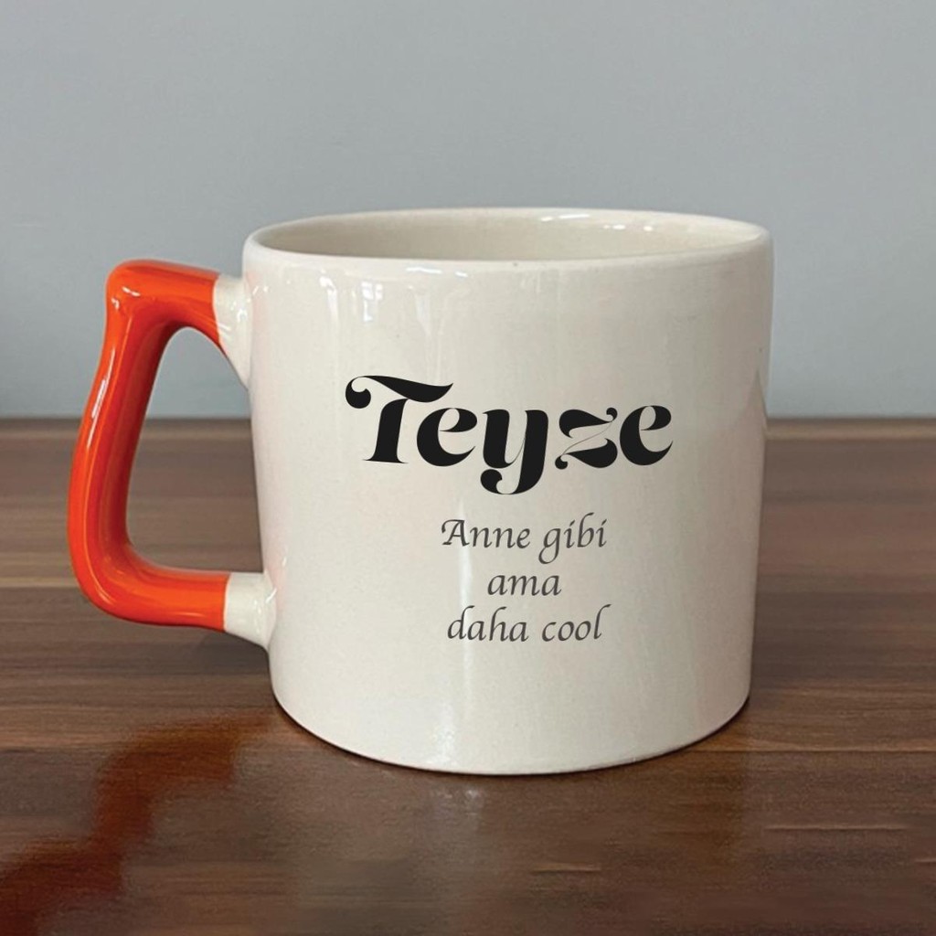 Mor Mürekkep Teyze Cool Baskılı Turuncu Kulplu D Kupa - Açık Gri - Beyaz - 200 ml Fincan / Bardak / Kahve Takımı Fiyatı
