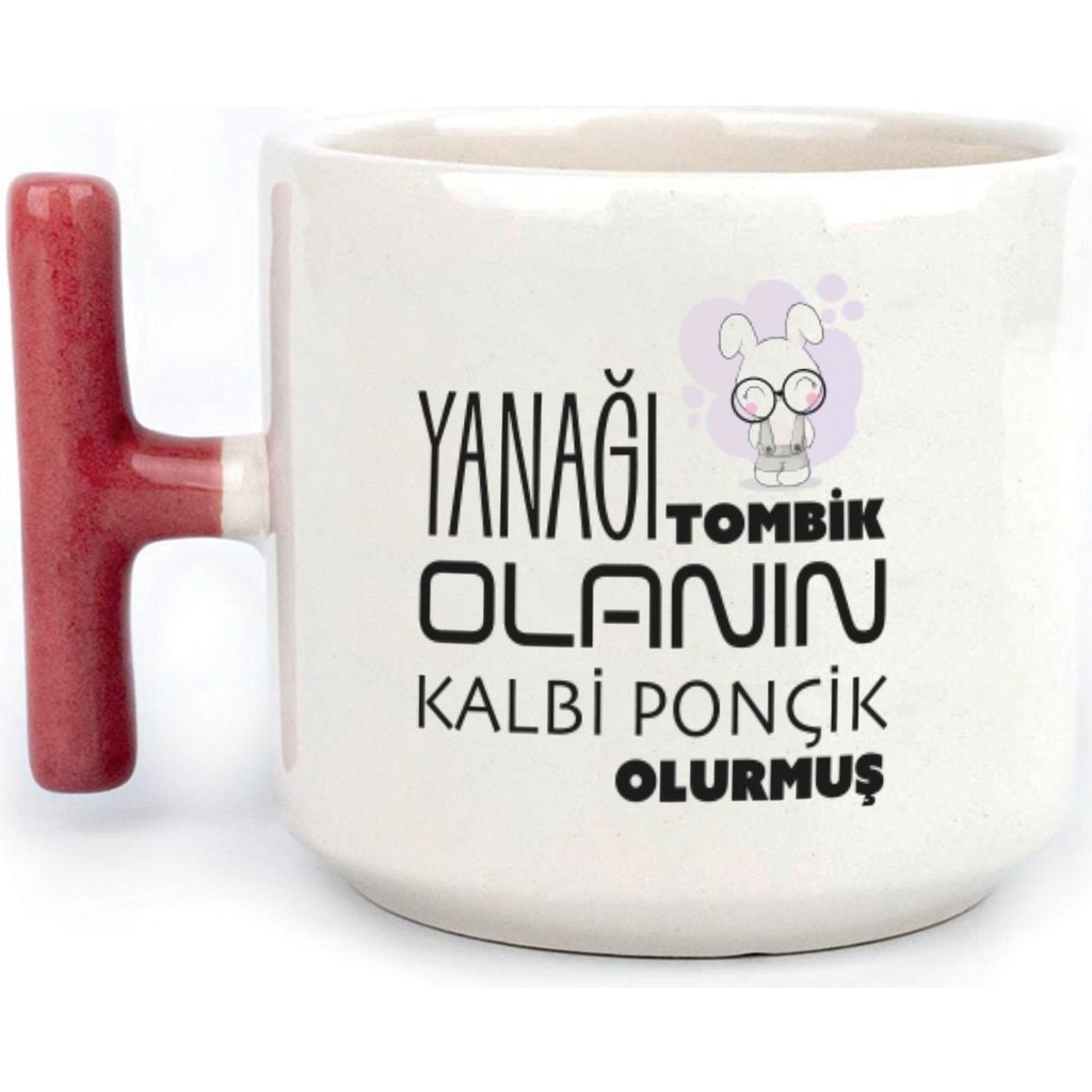 Mor Mürekkep Yanağı Tombik Olanın Baskılı Kırmızı Kulplu T Kupa - Açık Gri - Beyaz - 200 ml Fincan / Bardak / Kahve Takımı Fiyatı