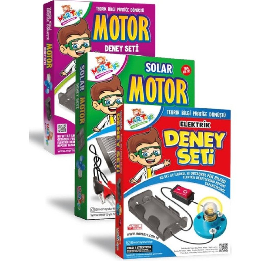 Mor Toys Mortoys 3' Lü Deney Seti, Elektrik, Motor, Solar Motor Deney Setleri - Renkli Eğitici Oyuncak Fiyatı
