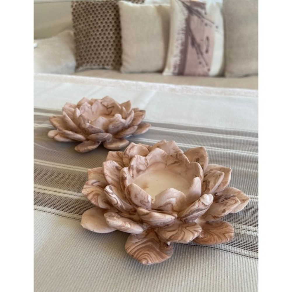 Mor Villa Mum 2'li Dekoratif Tealight Lotus Çiçeği Beton Mumluk - Kahve Şamdan Fiyatı