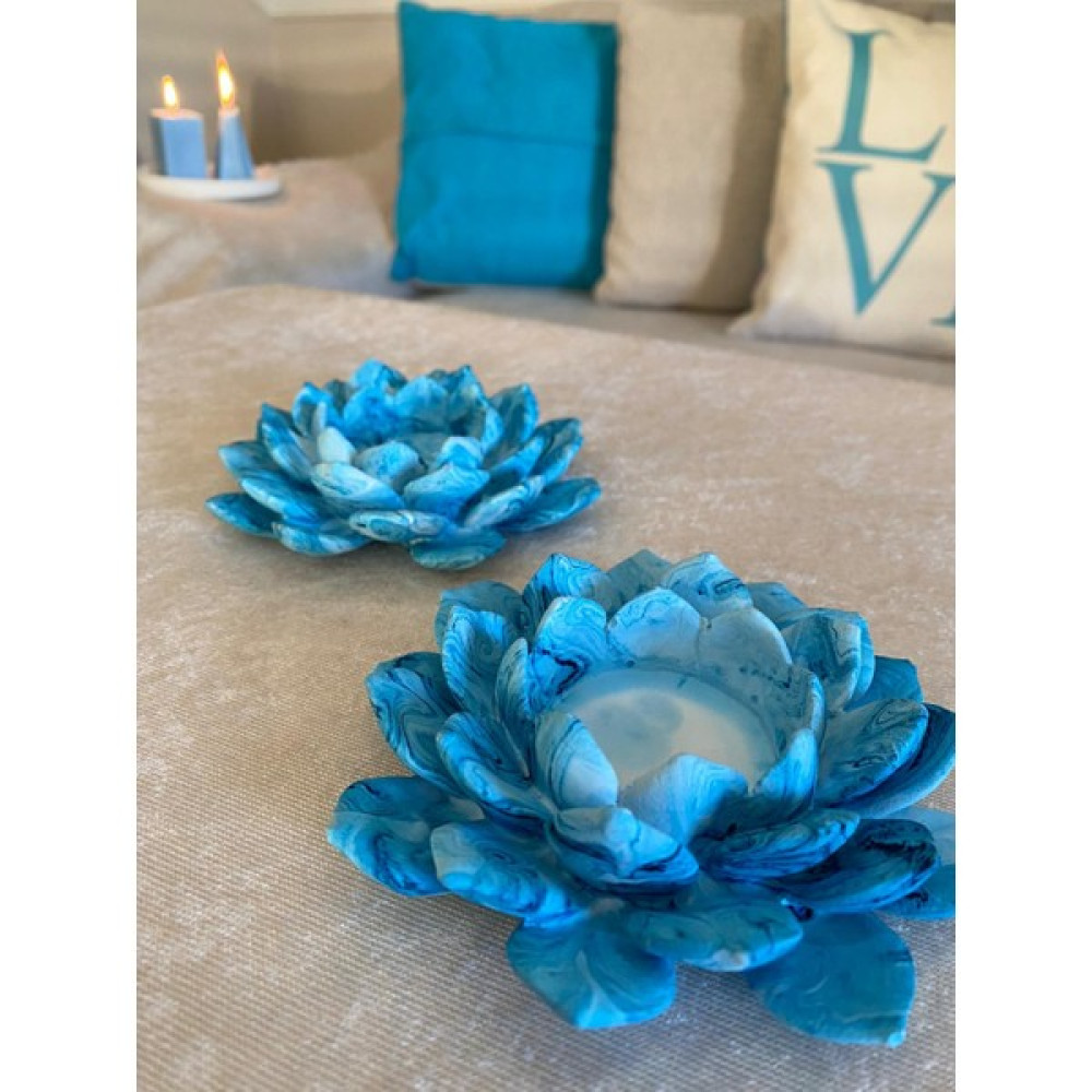Mor Villa Mum 2'li Lotus Çiçeği Mumluk,Dekoratif Mumluk,Tealight Mumluk,Hediyelik Eşya - Mavi Şamdan Fiyatı