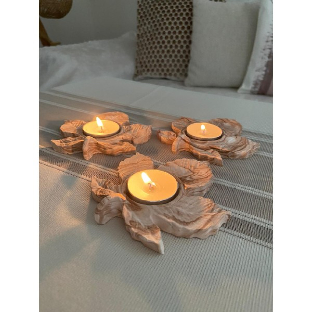 Mor Villa Mum Üçlü Tealight,yaprak Şekilli Mumluk - Kahve Şamdan Fiyatı