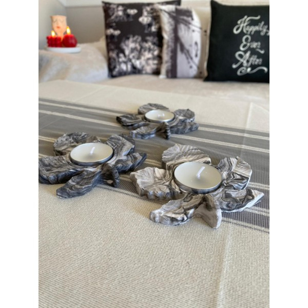 Mor Villa Mum Üçlü Yaprak Mumluk,Dekoratif Mumluk,Tealight Mumluk,Hediyelik Eşya - Siyah Şamdan Fiyatı