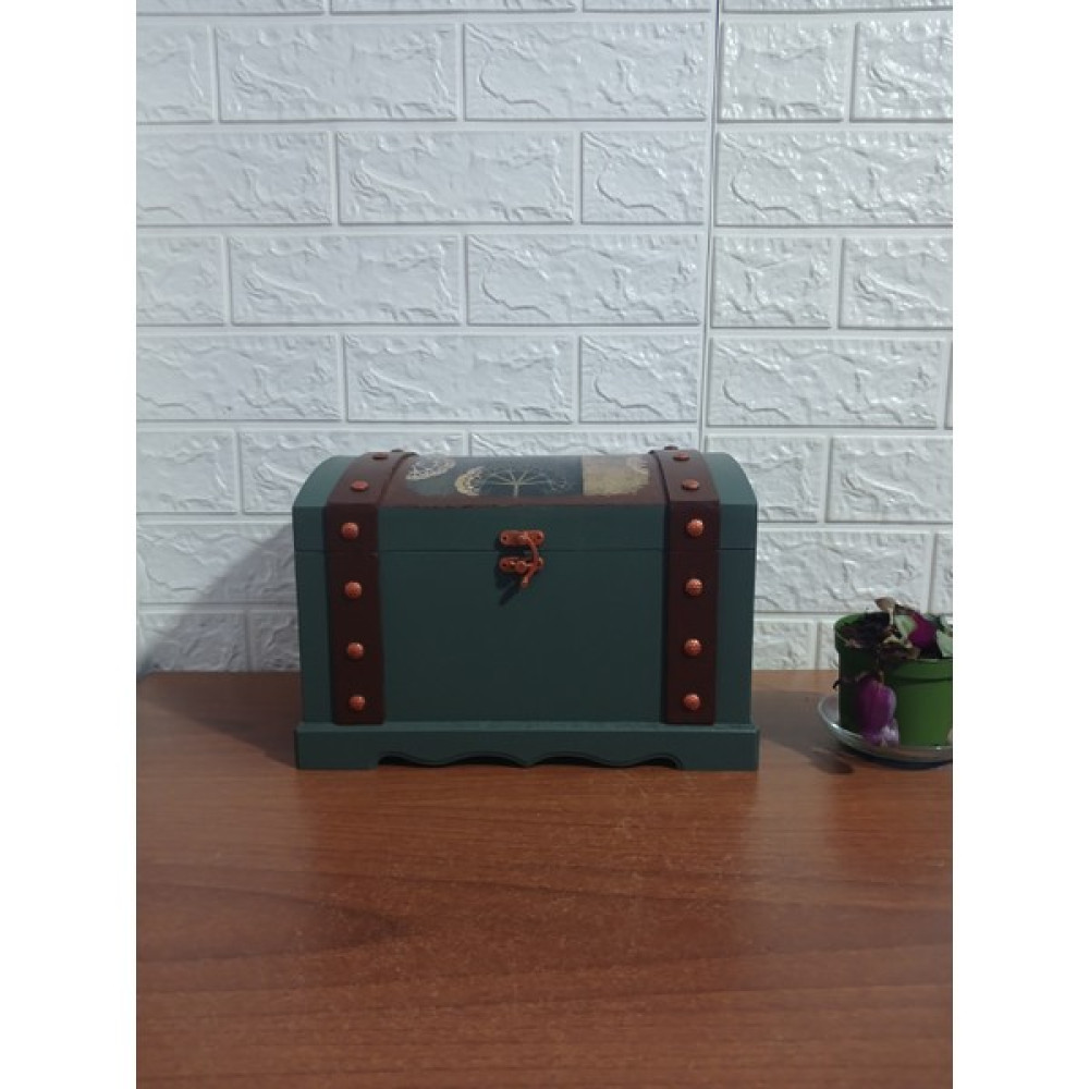 Morçi Sanat Ahşap Sandık 29CM El Boyaması - 29*21*19 - Yeşil Eşya Saklama / Düzenleme Fiyatı