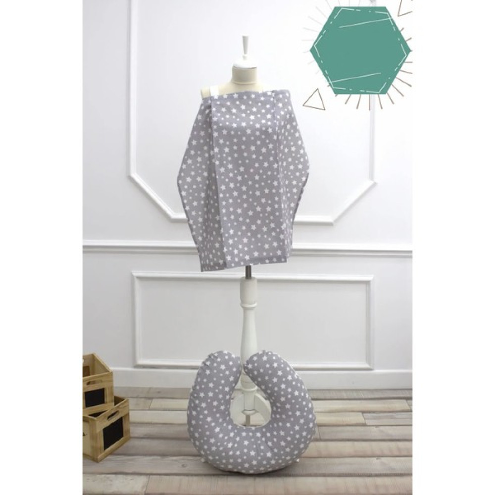mordesign Bebek Emzirme Önlüğü ve Yastık 2' Li Avantajlı Set, Stars Serisi, Gri - Açık Gri Hamilelik ve Emzirme Fiyatı