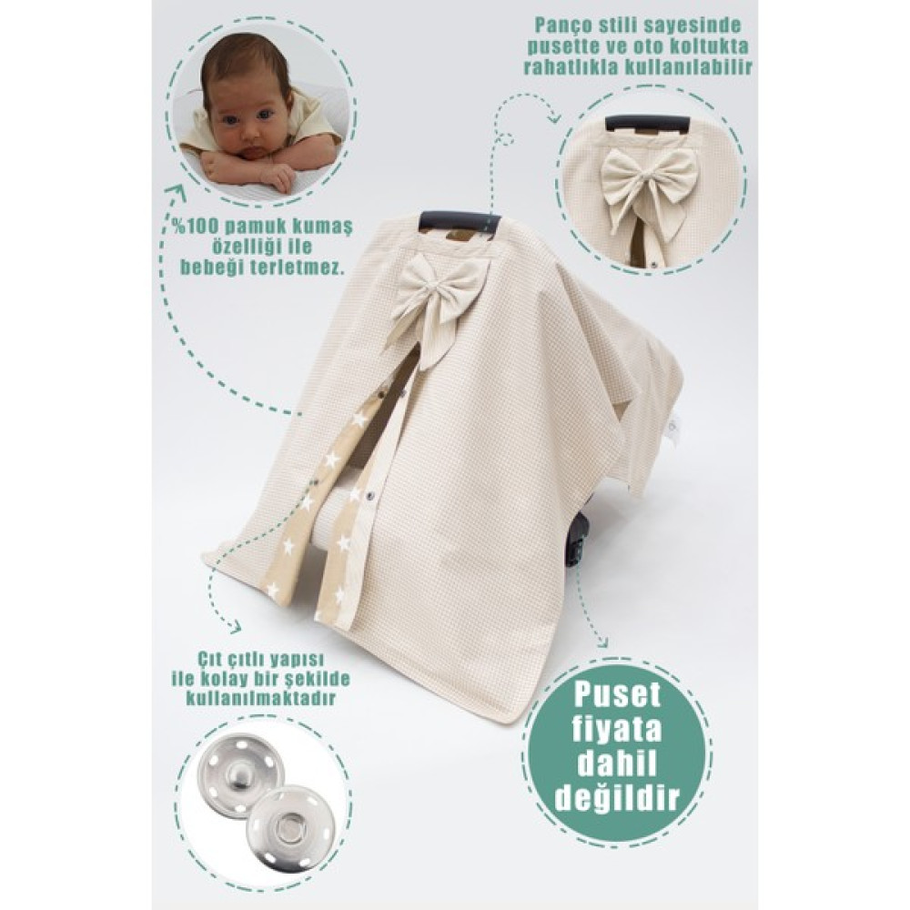 mordesign Bebek Puset Örtüsü, Pamuklu Kumaş, Panço Stil, Ekose Serisi - 0 - 13 kg - Kahverengi Bebek Oto Koltuğu Fiyatı