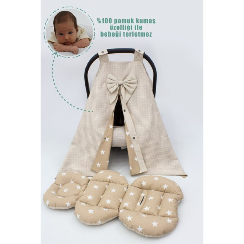 mordesign Çift Taraflı Ortopedik Puset Minderi, Örtü ve Çarşaf 3' Lü Set, Askı Stil, Ekose Serisi - 0 - 13 kg - Kahverengi Bebek Oto Koltuğu Fiyatı