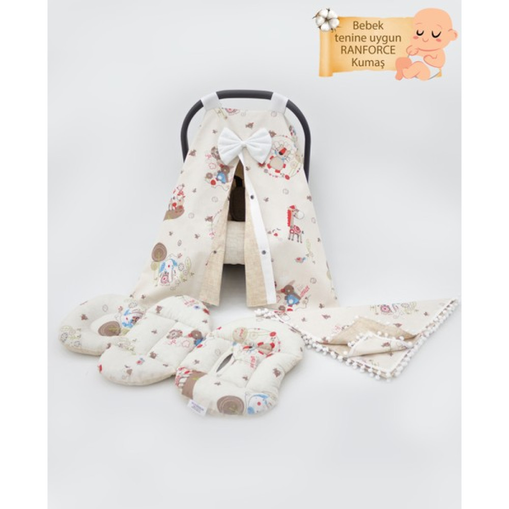 mordesign Ortopedik Puset Minderi, Örtü, Çarşaf ve Bebek Pikesi, 4' Lü Seyahat Set, Animal Serisi - 0 - 13 kg - Krem Rengi Bebek Oto Koltuğu Fiyatı
