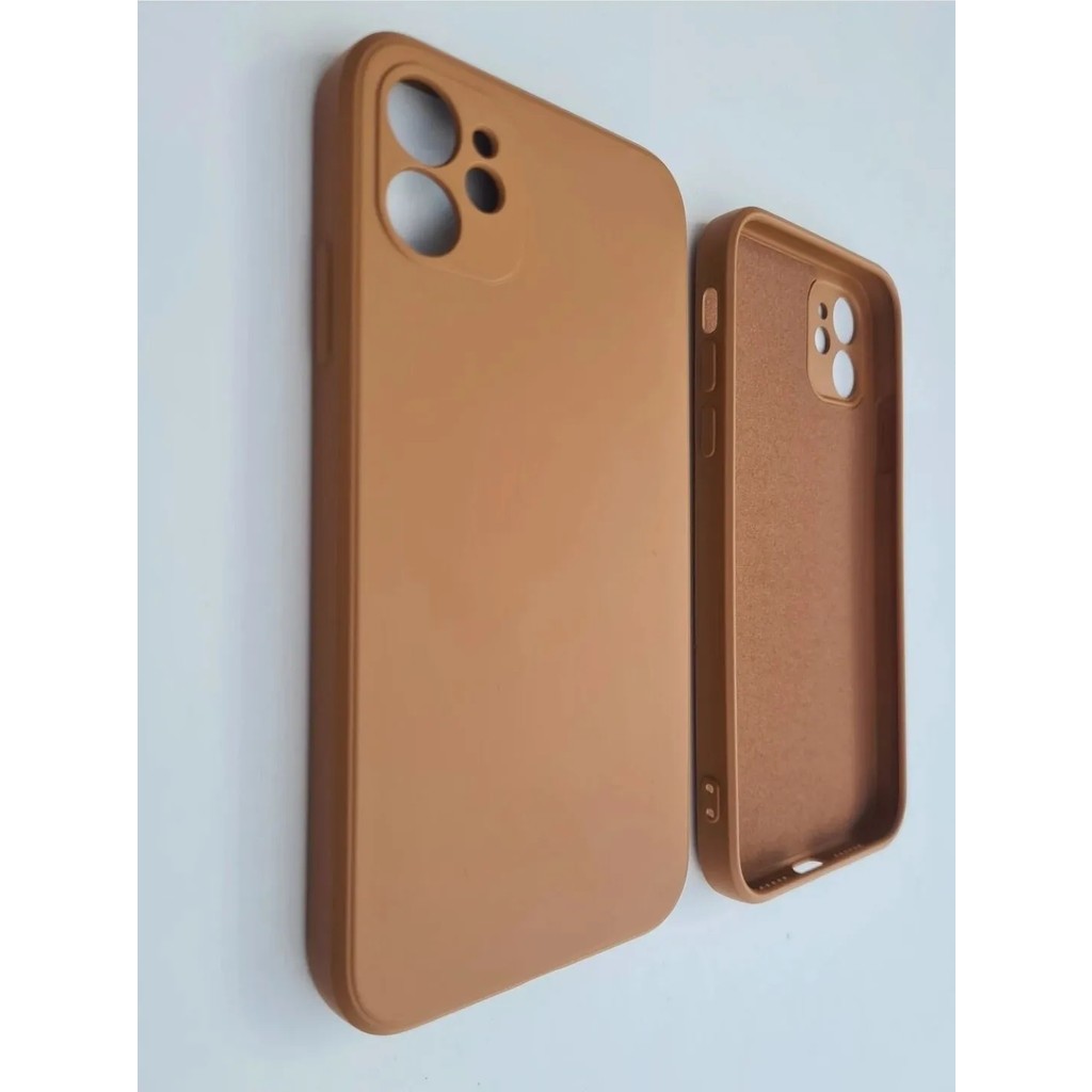 More Gsm iPhone 11 Uyumlu Logosuz Köseli Kalıp 12 Görünümlü Lansman Içi Süet Silikon Kılıf - Kahverengi Cep Telefonu Kılıfı Fiyatı