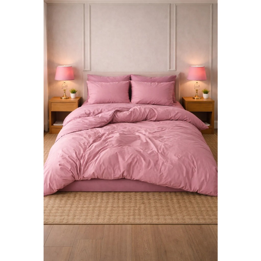More Home Çift Kişilik Nevresim Takımı Lastikli Çarşaflı Gül Kurusu - 200 x 220 cm Nevresim Takımı Fiyatı