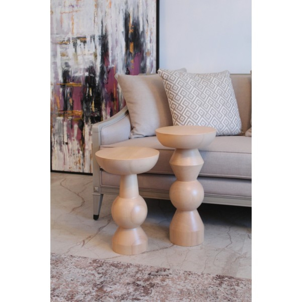More Wood Design Mantar Sehpa 2'li - Krem Rengi Yan Sehpa Fiyatı