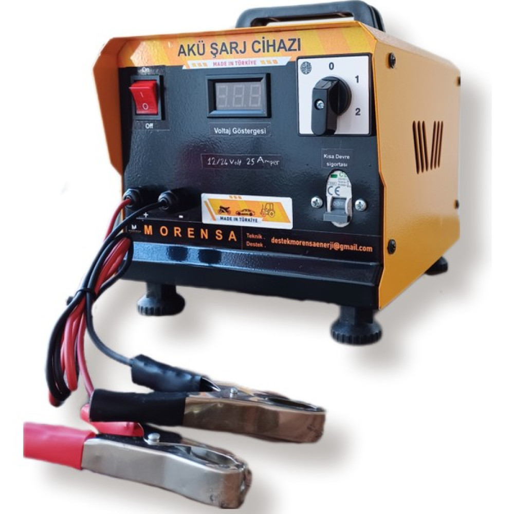 Morensa Enerji 12/24 Volt 25 Amper Akü Şarj Cihazı(İKİ AKÜLÜK) Akü Şarj Edici Fiyatı