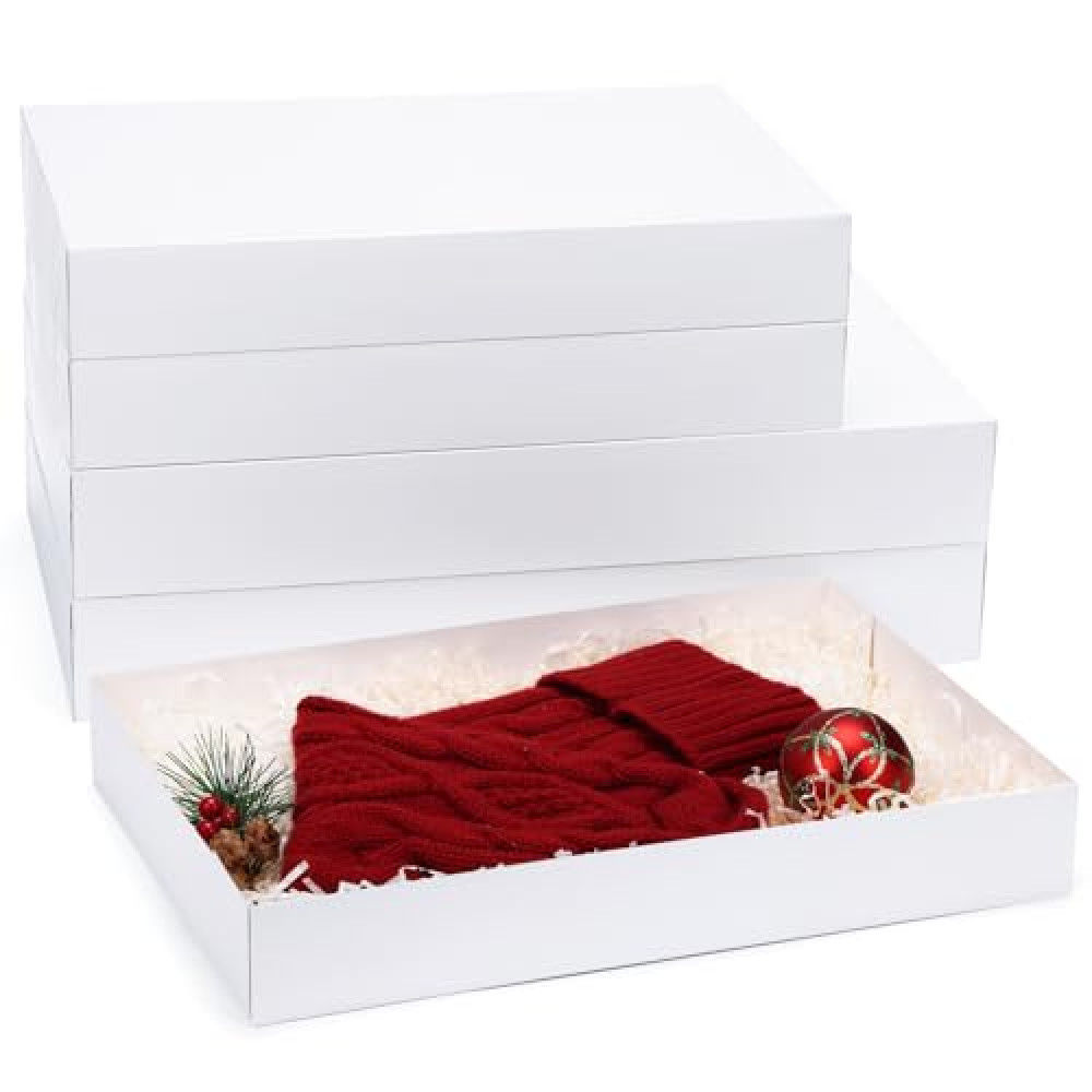 Moretoes 5pcs Gift Box with Lids for Presents, White Shirt Boxes Bulk for Wrapping Gifts, Christmas, Birthdays, Graduations, Weddings (3 Medium 14'' x 9.5'' x 2, 2 Large 17'' x 11'' x 2.4'')